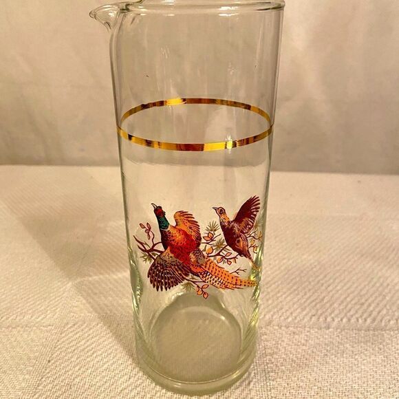 Vintage Hazel Atlas Martini Cocktail Pitcher Pheasant Bird Barware MCM Barware - Picture 1 of 9